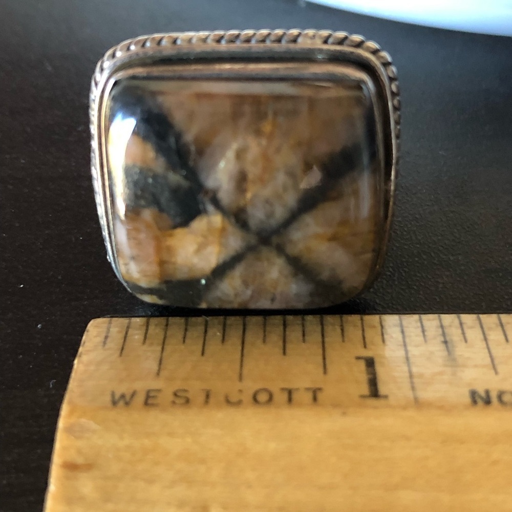 Sterling 925 Silver Ring with Stone Inlay-Labradorite? SZ-8 - Picture 6 of 12